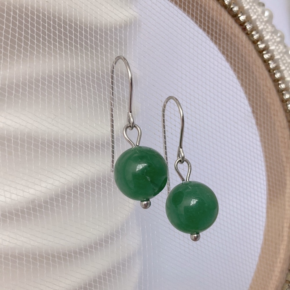 GREEN Aventurine Stainless Steel Drop Earrings - Picture 3 of 11